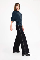 Cashmere Blend Asymmetrical Shell Top with Leather Trim - CARRARA Sweater YUE FENG