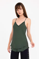 Silk Georgette Double Layer Bias Camisole with Leather trim - CELESTE Top General Orient