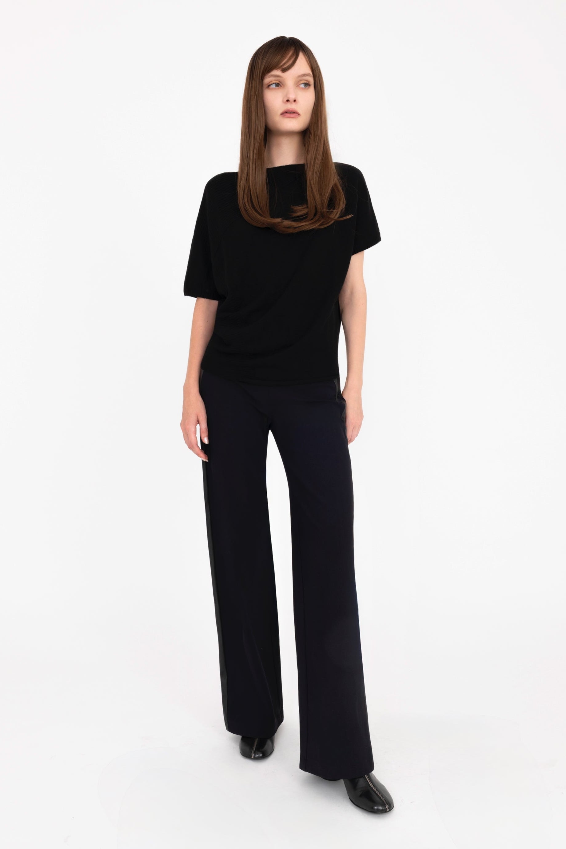 Cashmere Blend Asymmetrical Shell Top with Vegan Leather Trim - CARRARA Sweater YUE FENG