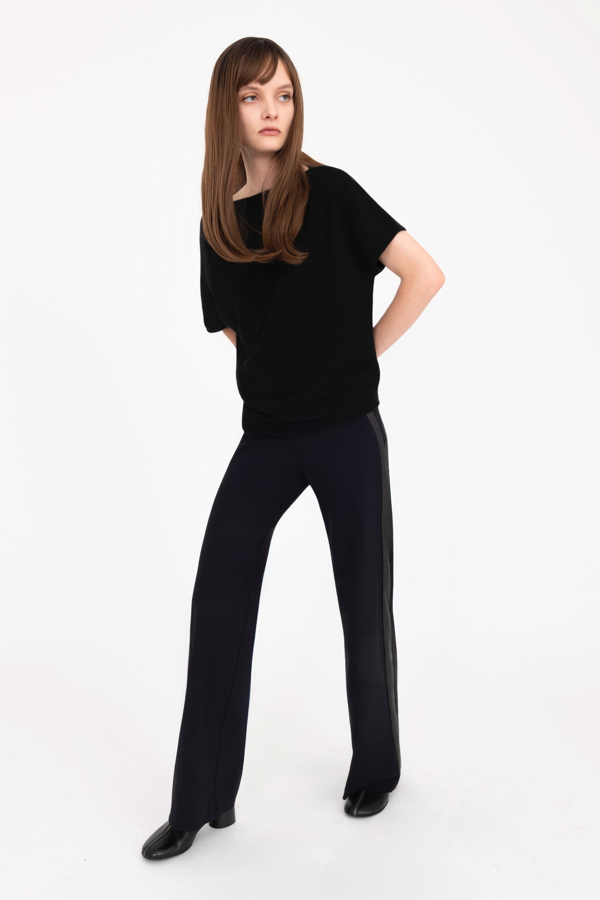 Cashmere Blend Asymmetrical Shell Top with Vegan Leather Trim - CARRARA Sweater YUE FENG