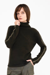 Cashmere Blend Funnel Neck Top with Vegan Leather Trim - CAMERON Sweater YUE FENG
