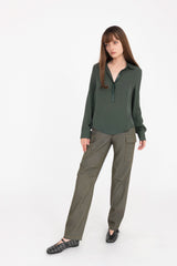 Silk Georgette Pullover Shirt with Leather Trim - CLARICE Top General Orient