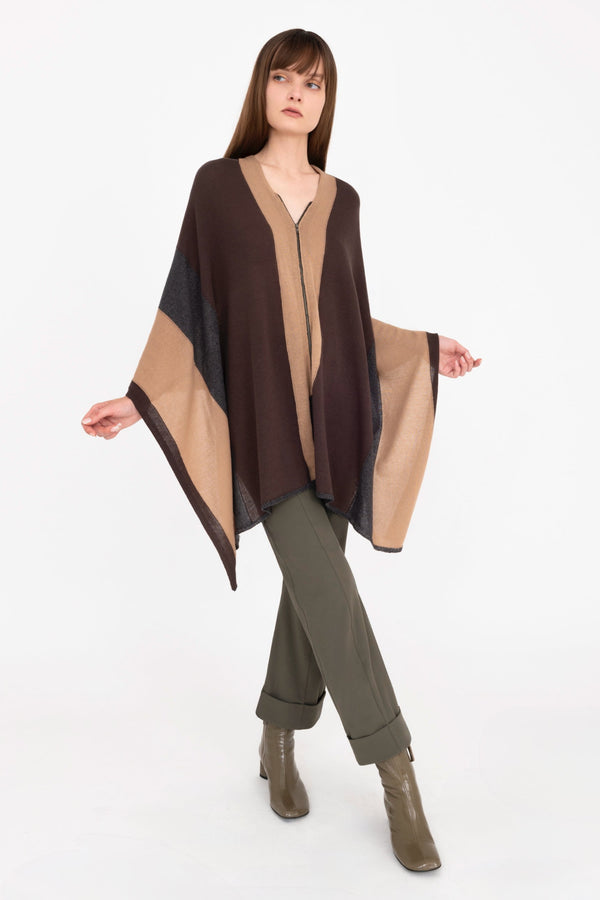 Cotton Sweater Poncho with Zipper - ALASTOR Sweater STYLEM Java Mix OS