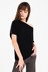 Cashmere Blend Asymmetrical Shell Top with Vegan Leather Trim - CARRARA Sweater YUE FENG