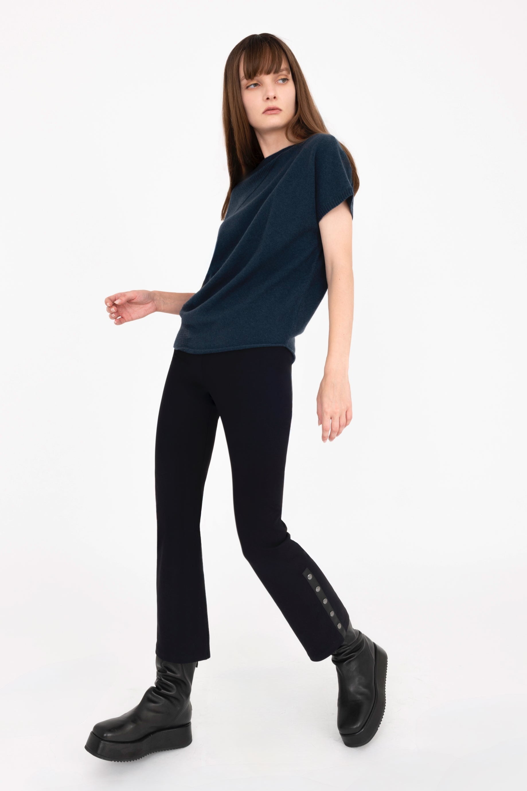 Cashmere Blend Asymmetrical Shell Top with Vegan Leather Trim - CARRARA Sweater YUE FENG