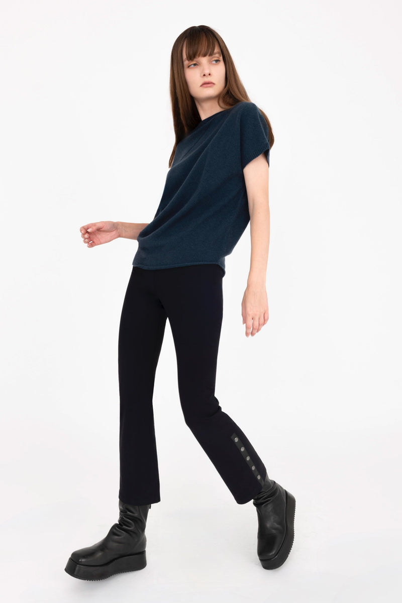 Cashmere Blend Asymmetrical Shell Top with Leather Trim - CARRARA Sweater YUE FENG