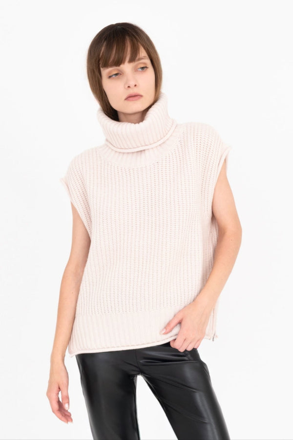 Cashmere Blend Turtle Neck Vest with Side Zip - CARMEL Sweater YUE FENG