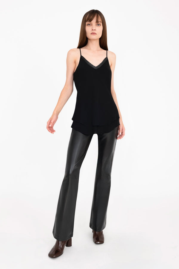 Vegan Leather Pull On Flare Pant - CLAUDINE Pant General Orient