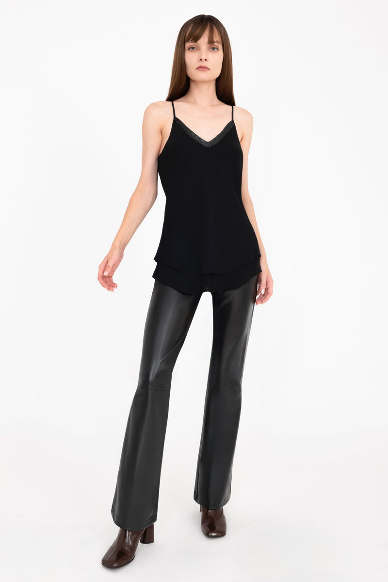Silk Georgette Double Layer Bias Camisole with Leather trim - CELESTE Top General Orient