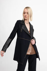 Tech Stretch Moto Coat with Vegan Leather & Contrast Stitching - ASANA H24 Coat GENERAL ORIENT   