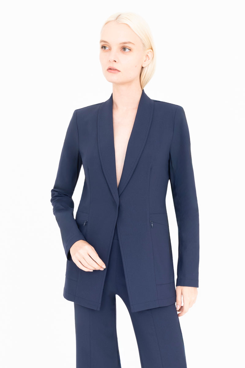 Tech Stretch Shawl Collar Blazer with Utility Pockets - VALBELLA Jacket STYLEM Indigo P
