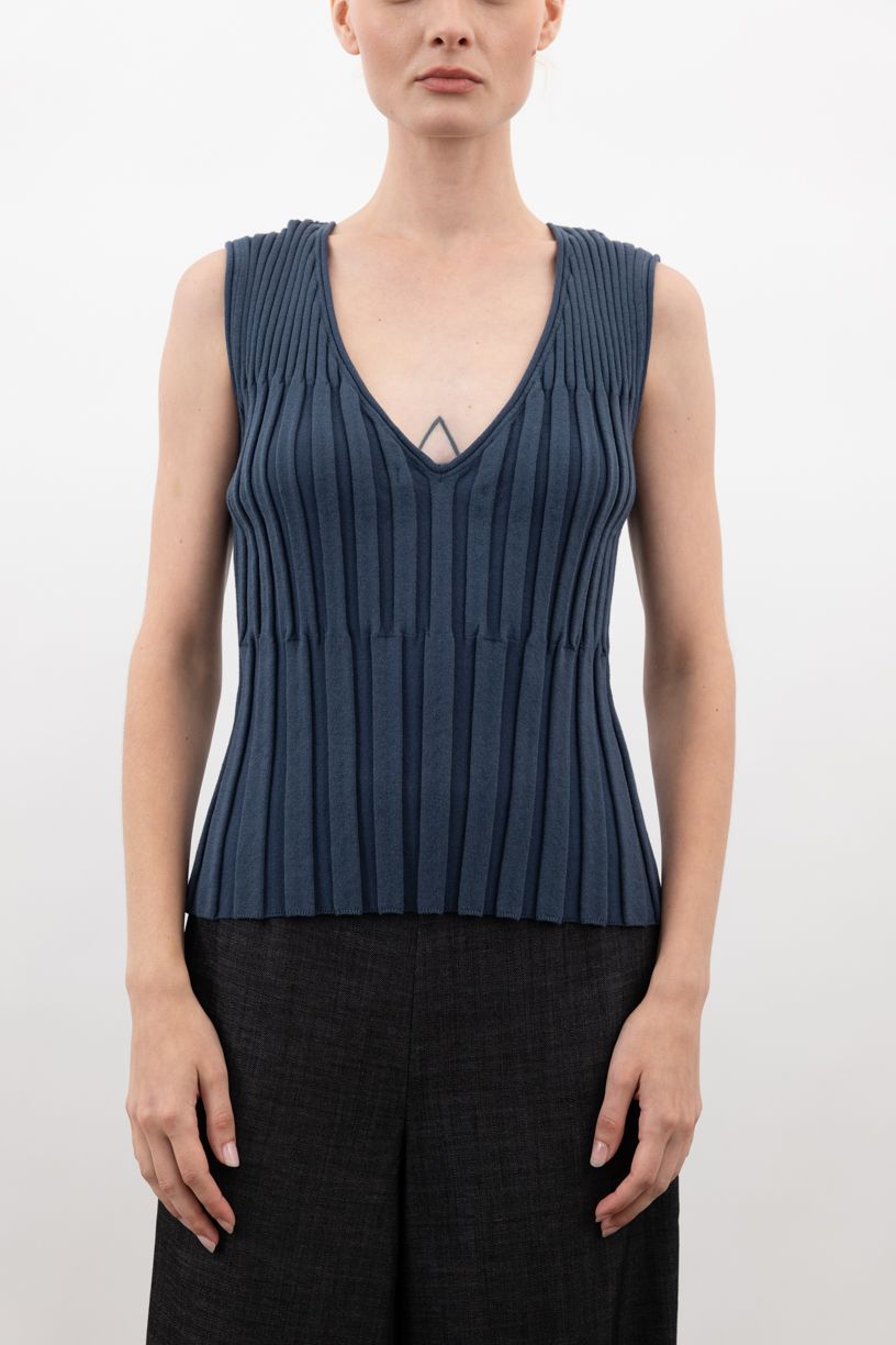 Cotton Step Rib Knit Reversible Tank - WALTINA Sweater STYLEM Indigo P 