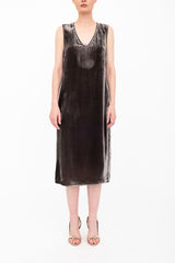 Silk Velvet V Neck Sleeveless Midi Dress - ATHENA H24 Dress GENERAL ORIENT   