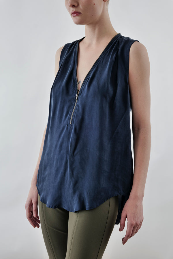 Silky Cupro Shell Top with Zip Trim - UMBERTA SP24 Top STYLEM   