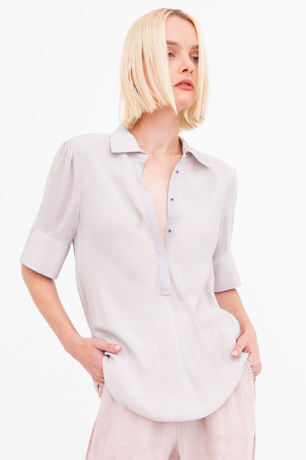 Silk Georgette Short Sleeve Pullover Shirt - BAYLOR Shirt GENERAL ORIENT