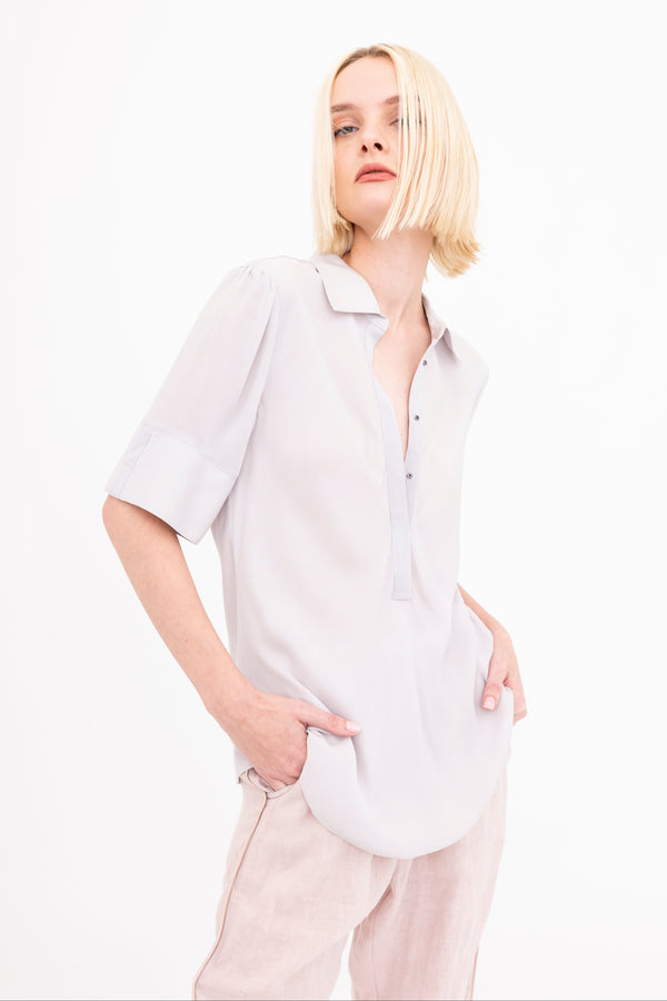 Silk Georgette Short Sleeve Pullover Shirt - BAYLOR Shirt GENERAL ORIENT