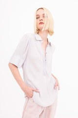 Silk Georgette Short Sleeve Pullover Shirt - BAYLOR Top GENERAL ORIENT
