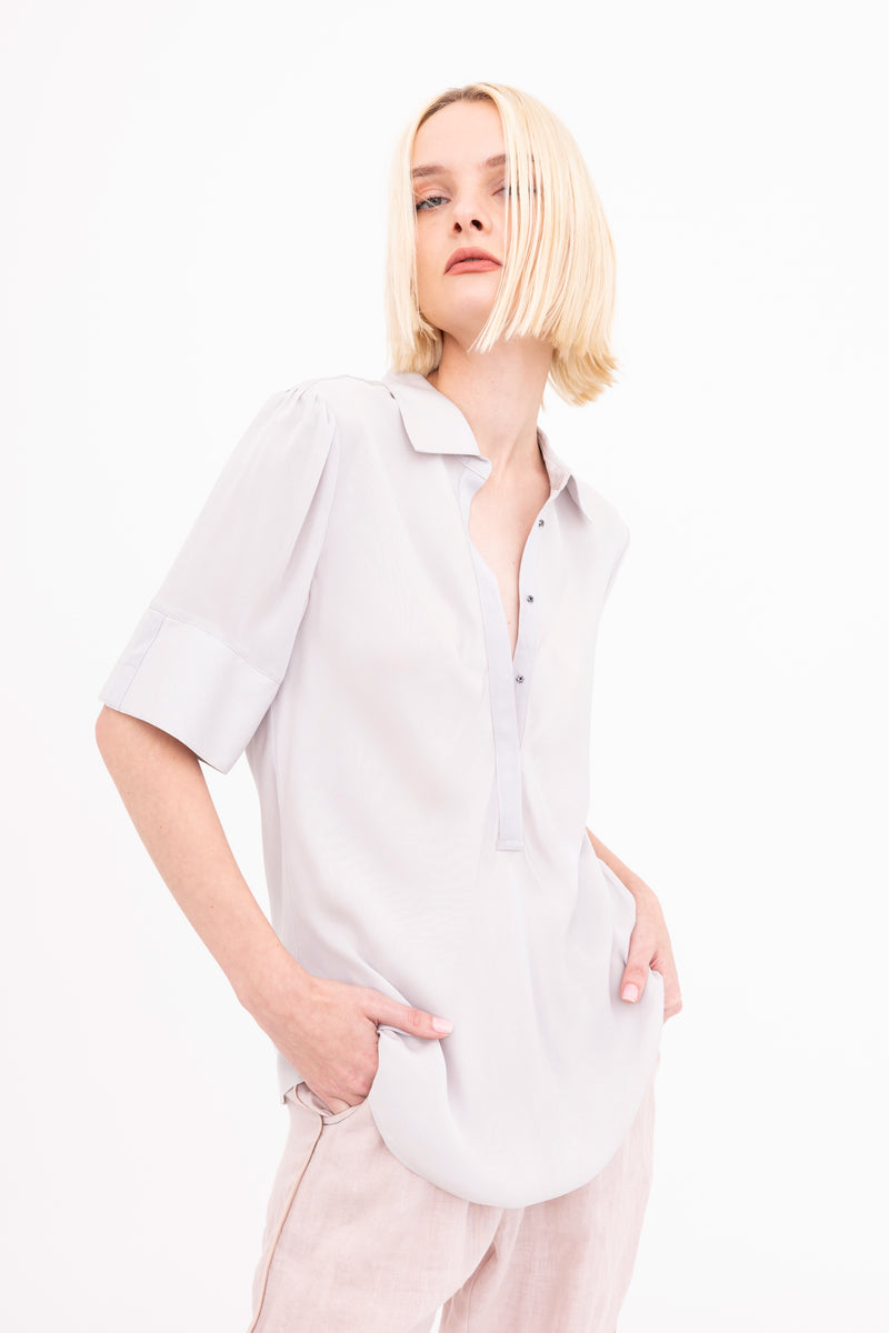 Silk Georgette Short Sleeve Pullover Shirt - BAYLOR Top GENERAL ORIENT