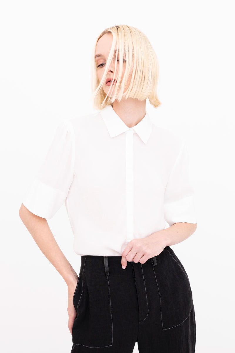 Silk Georgette Short Sleeve Pullover Shirt - BAYLOR Top GENERAL ORIENT