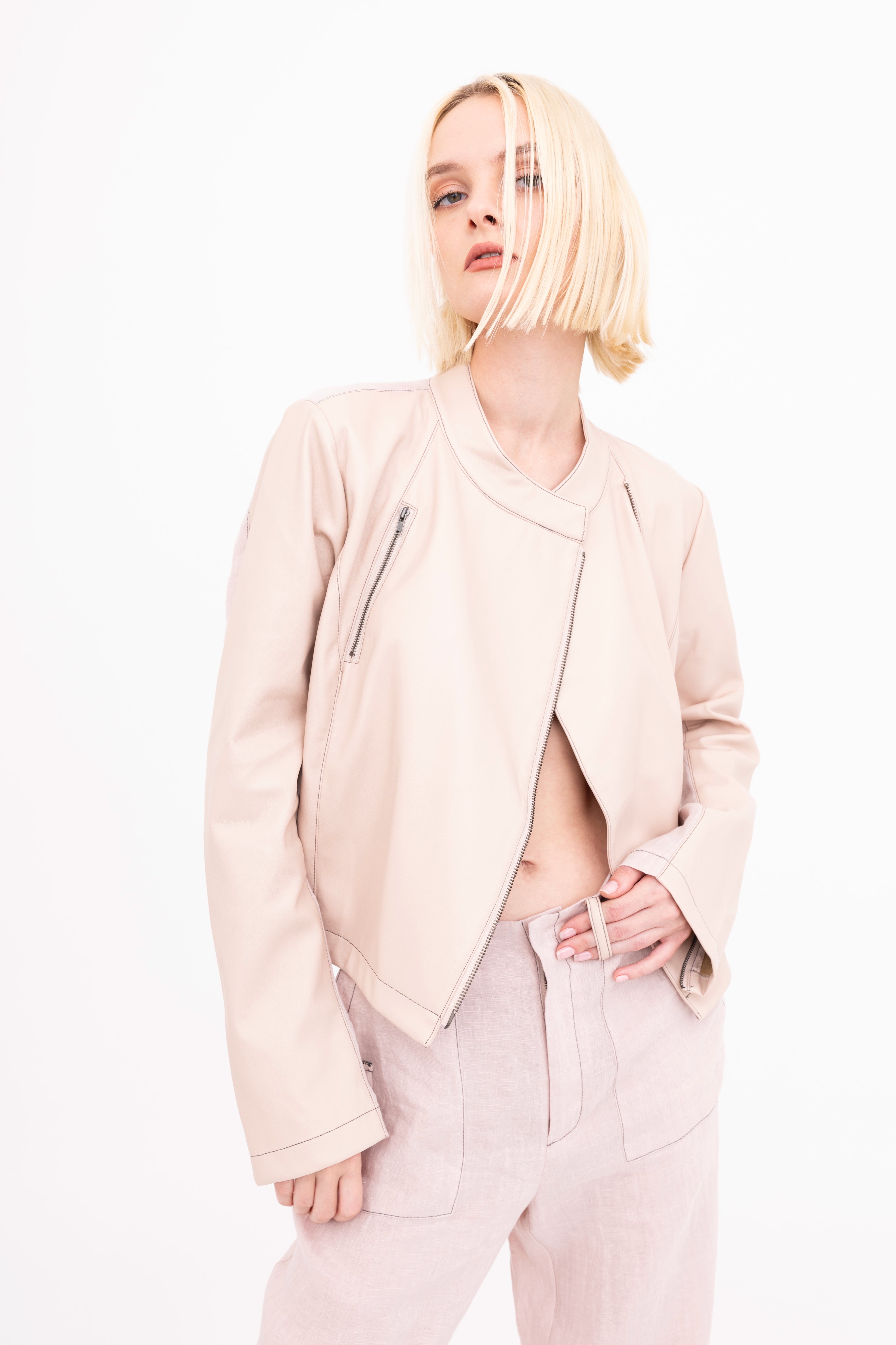 French Linen Moto Jacket with Vegan Leather - BEAUMONT Jacket GENERAL ORIENT