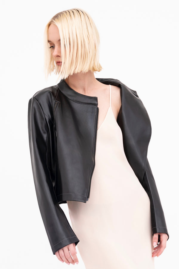 French Linen Moto Jacket with Leather - BEAUMONT Jacket GENERAL ORIENT