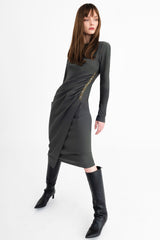 Soft Tech Long T-shirt Ruched Dress with Studs - CHERIN Dress General Orient