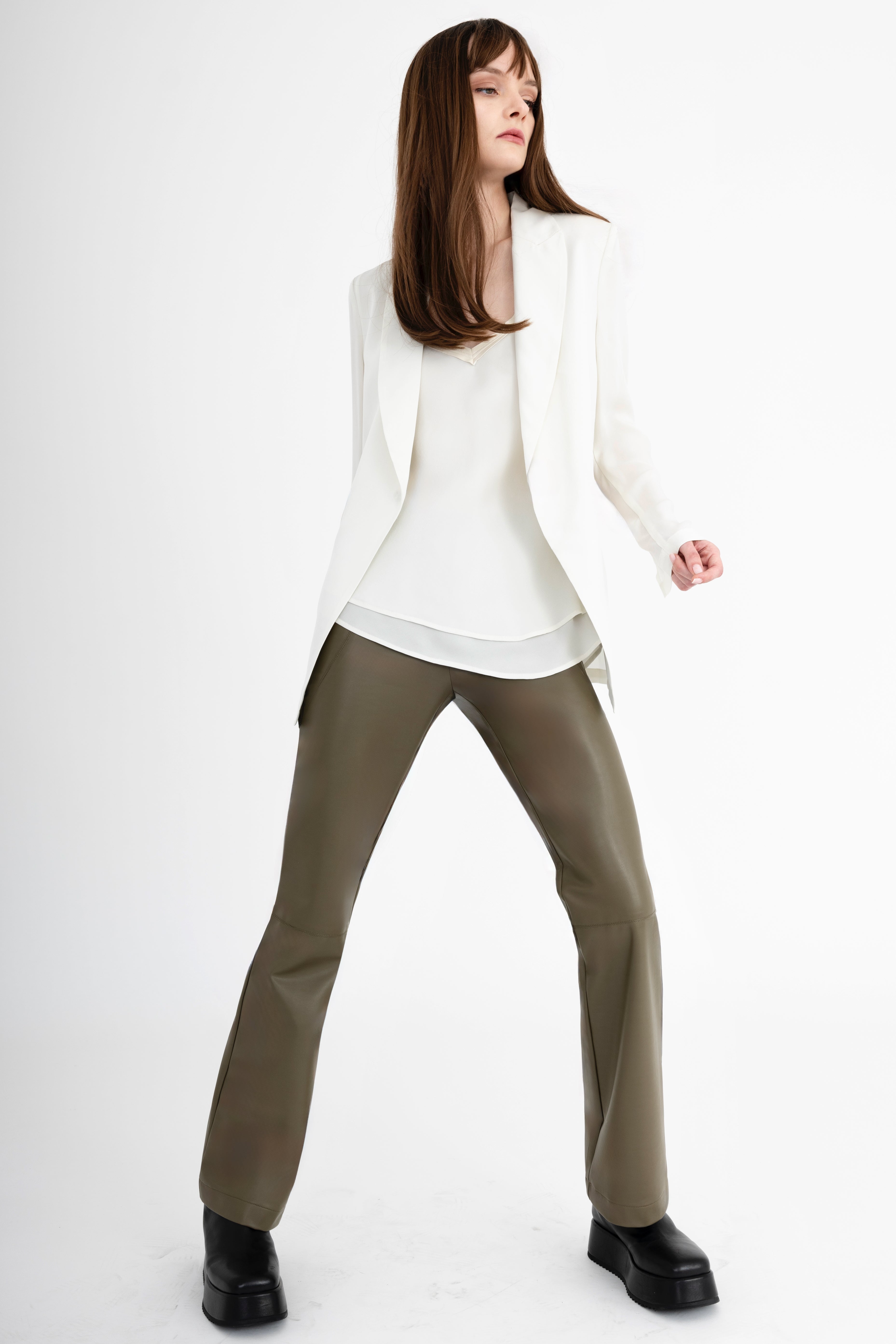 Vegan Leather Pull On Flare Pant - CLAUDINE Pant General Orient