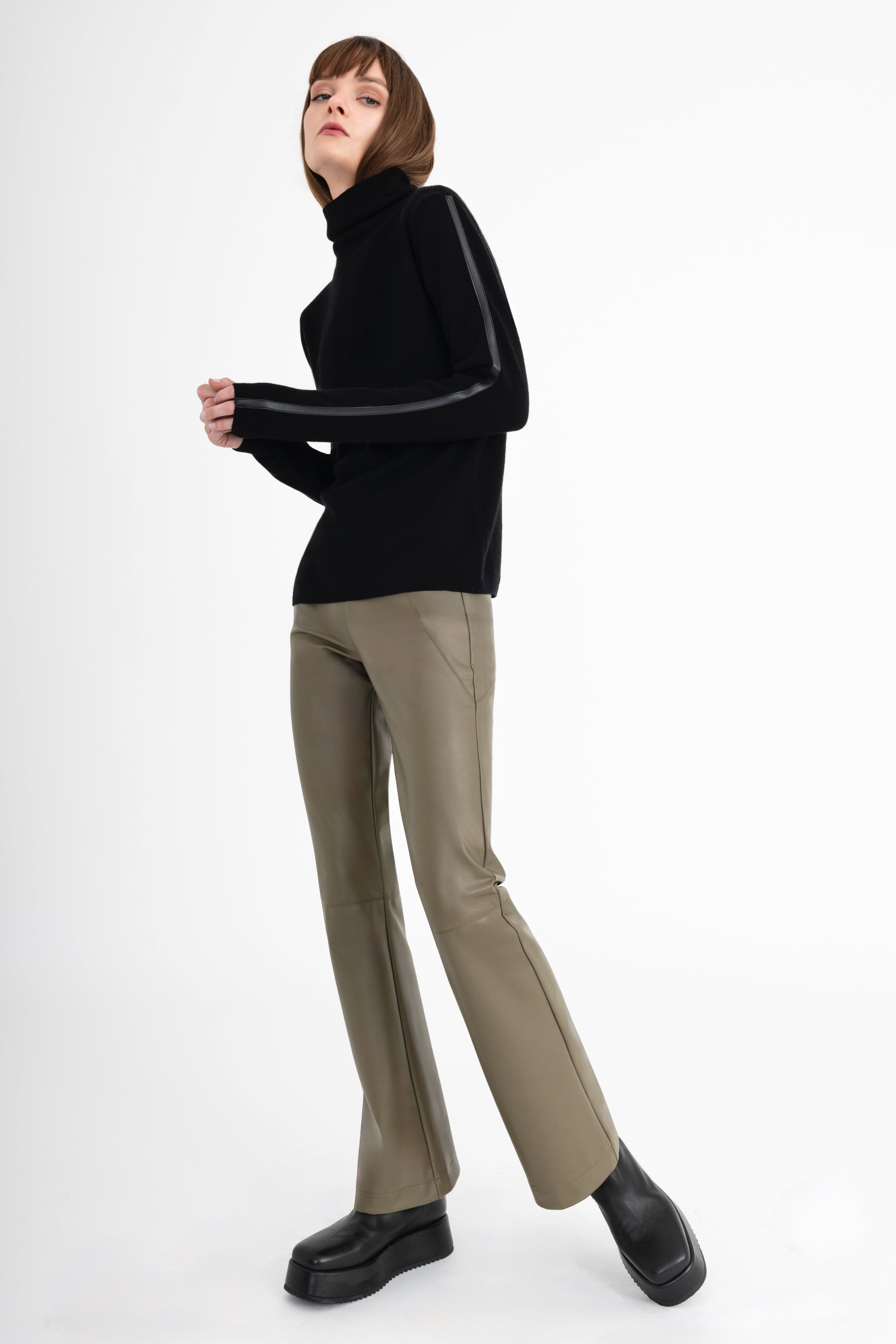 Vegan Leather Pull On Flare Pant - CLAUDINE Pant General Orient