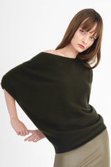 Cashmere Blend Asymmetrical Shell Top with Leather Trim - CARRARA Sweater YUE FENG