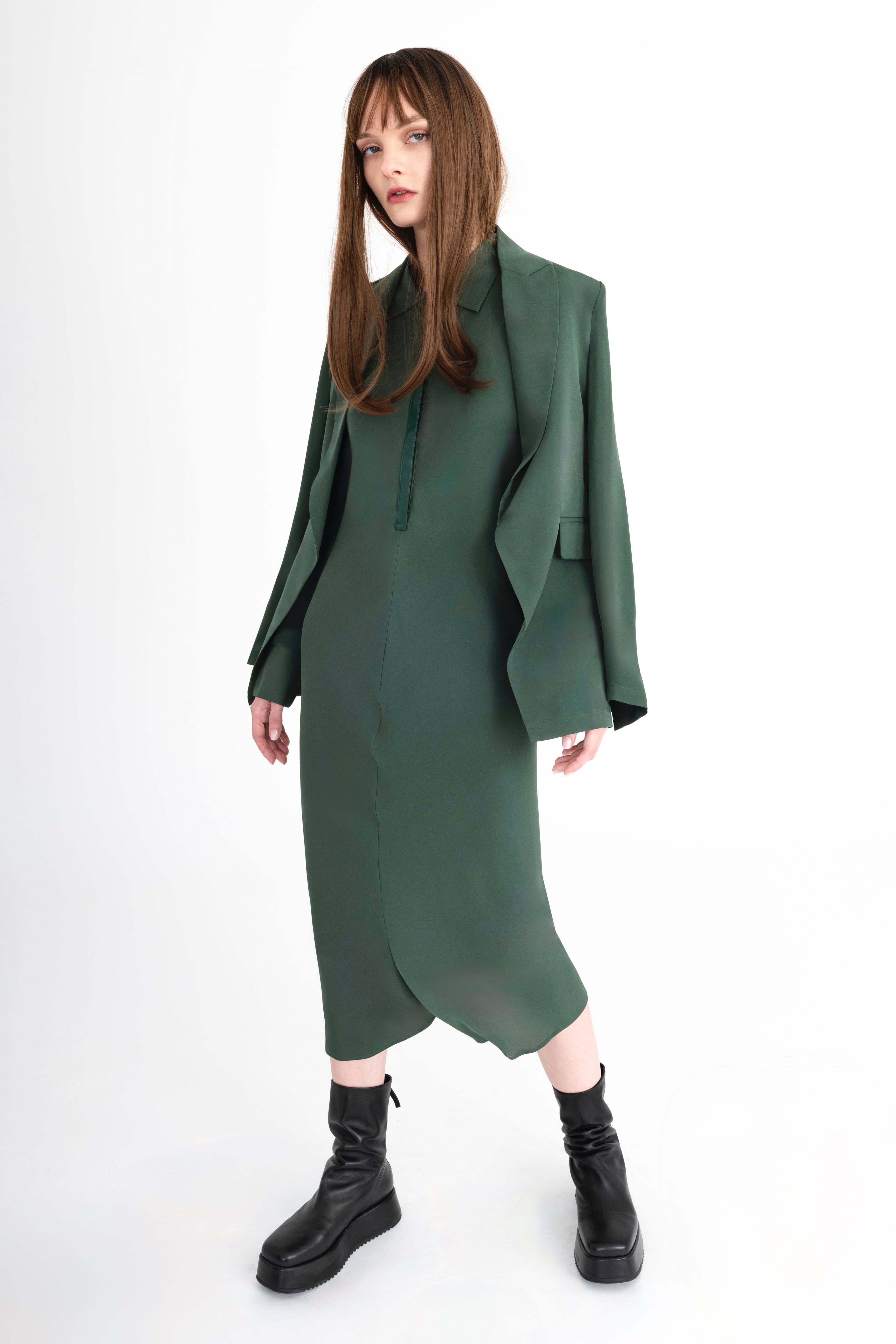 Silk Georgette Bias Shirt Dress with Vegan Leather Trim - CHANTAL Dress General Orient