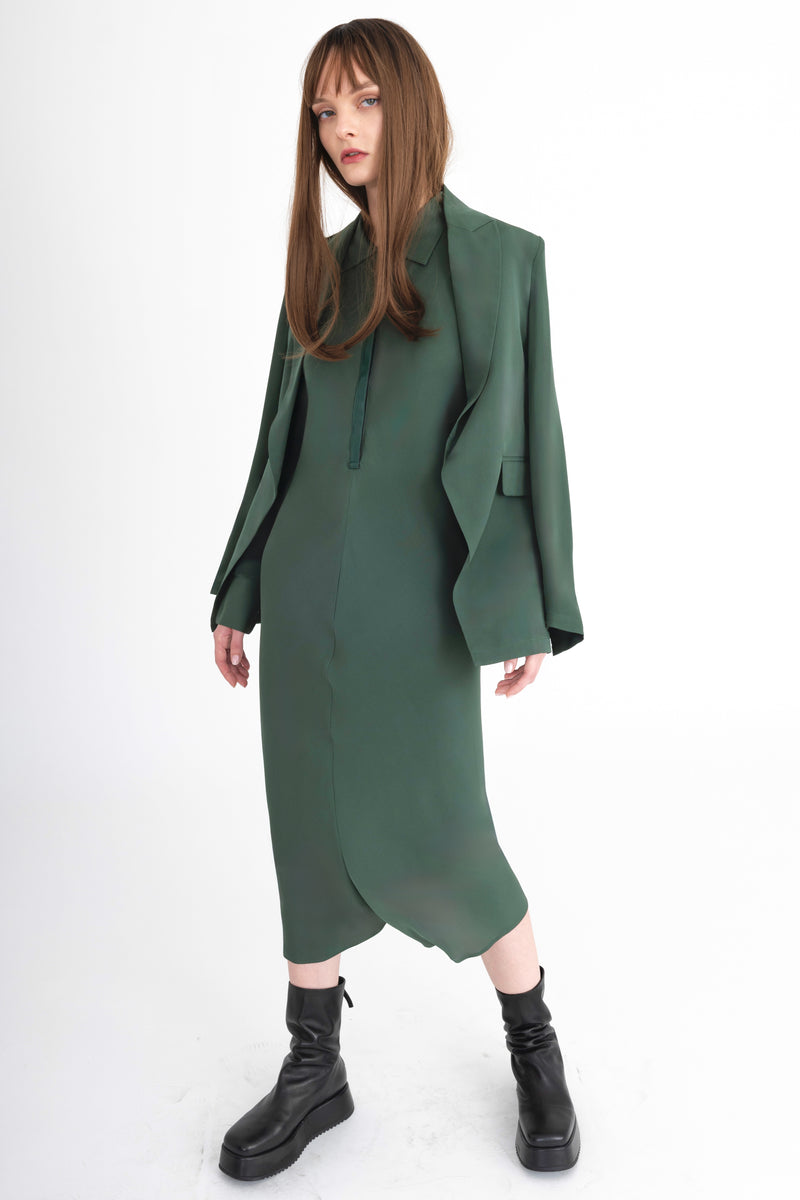 Silk Georgette Bias Shirt Dress with Leather Trim - CHANTAL Dress General Orient