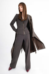 Tech Stretch Puff Sleeve Blazer with Vegan Leather Trim - CARLYLE Jacket GENERAL ORIENT