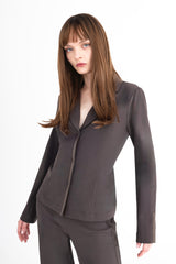 Tech Stretch Puff Sleeve Blazer with Vegan Leather Trim - CARLYLE Jacket GENERAL ORIENT
