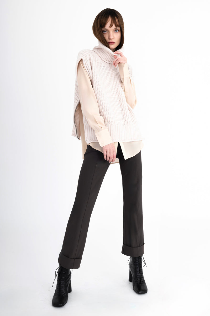 Cashmere Blend Turtle Neck Vest with Side Zip - CARMEL Sweater YUE FENG