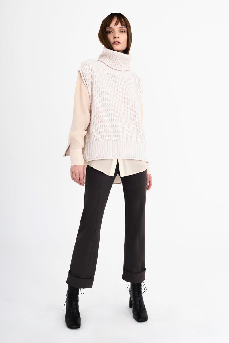 Cashmere Blend Turtle Neck Vest with Side Zip - CARMEL Sweater YUE FENG