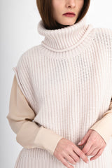 Cashmere Blend Turtle Neck Vest with Side Zip - CARMEL Sweater YUE FENG