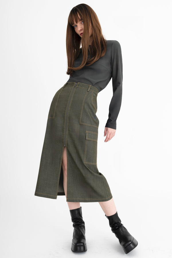Eco Twill Denim Zip Up Cargo Skirt - CHEYENNE Skirt General Orient