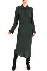 Silk Georgette Bias Shirt Dress with Leather Trim - CHANTAL Dress General Orient