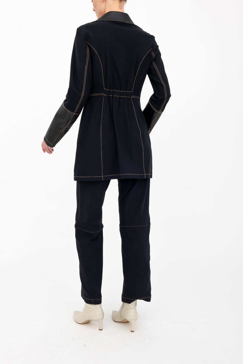 Tech Stretch Moto Coat with Vegan Leather & Contrast Stitching - ASANA H24 Coat GENERAL ORIENT   