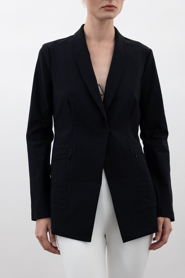 Tech Stretch Shawl Collar Blazer with Utility Pockets - VALBELLA CORE Jacket STYLEM Black P 