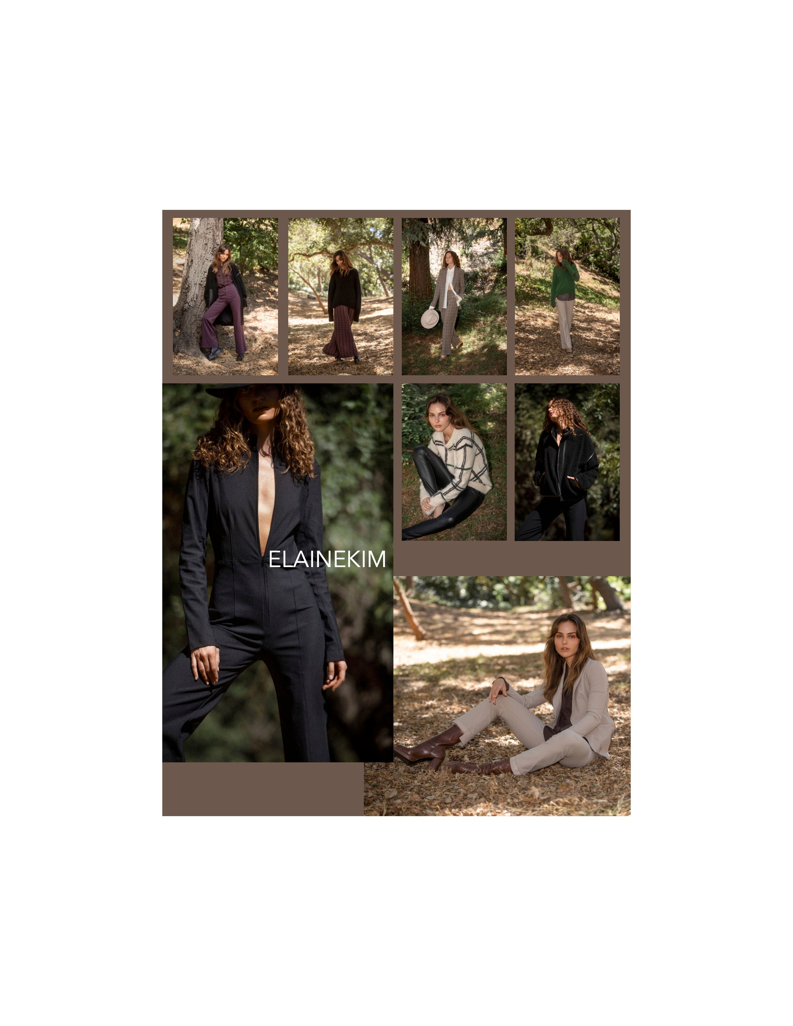 Collage of fashion models wearing outfits from Elaine Kim Fall 2022 collection.