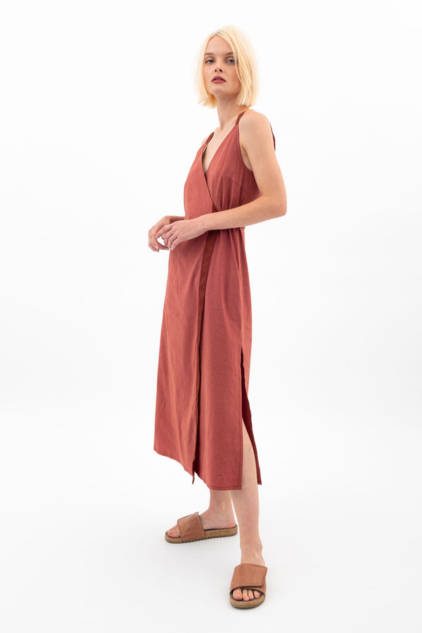 Stretch Linen Faux Wrap Dress - WALTRINA Dress STYLEM   