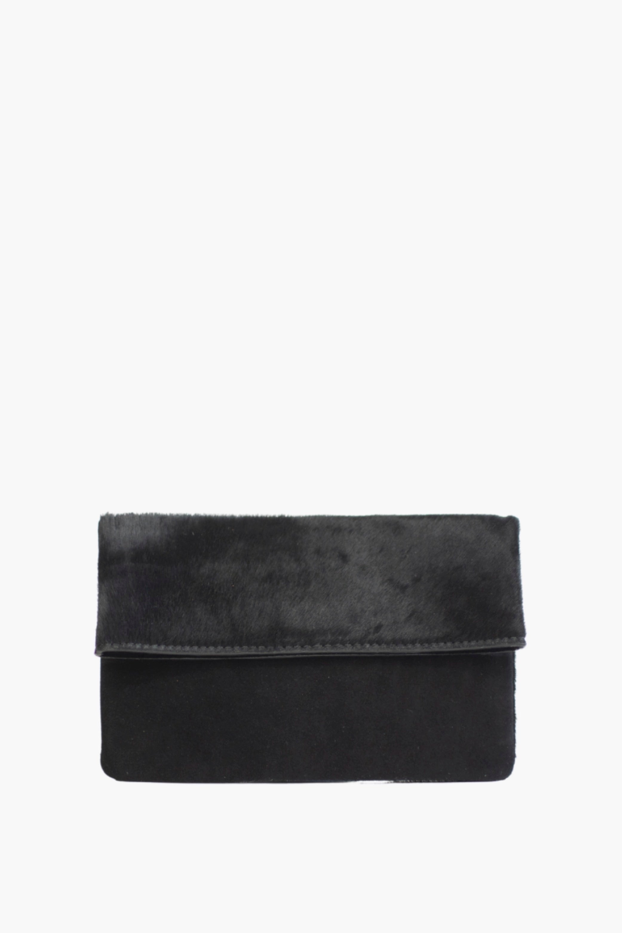 Half Calf and Suede Fold-Over Clutch 