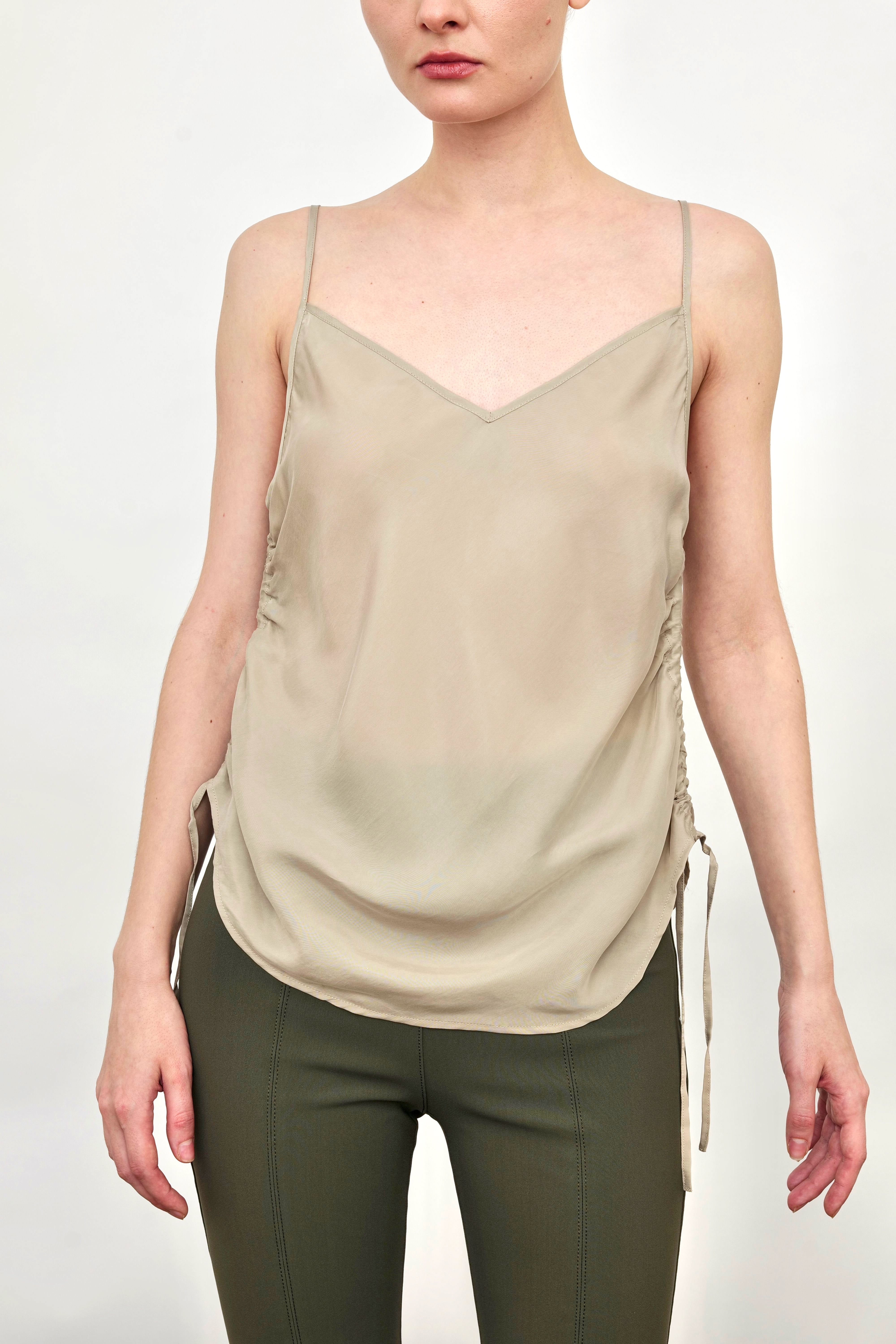 Silky Cupro Bias Camisole with Drawstrings - WYANETTA SP24 Top STYLEM Desert P