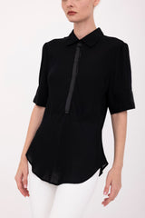 Silk Georgette Short Sleeve Pullover Shirt - BAYLOR Top GENERAL ORIENT