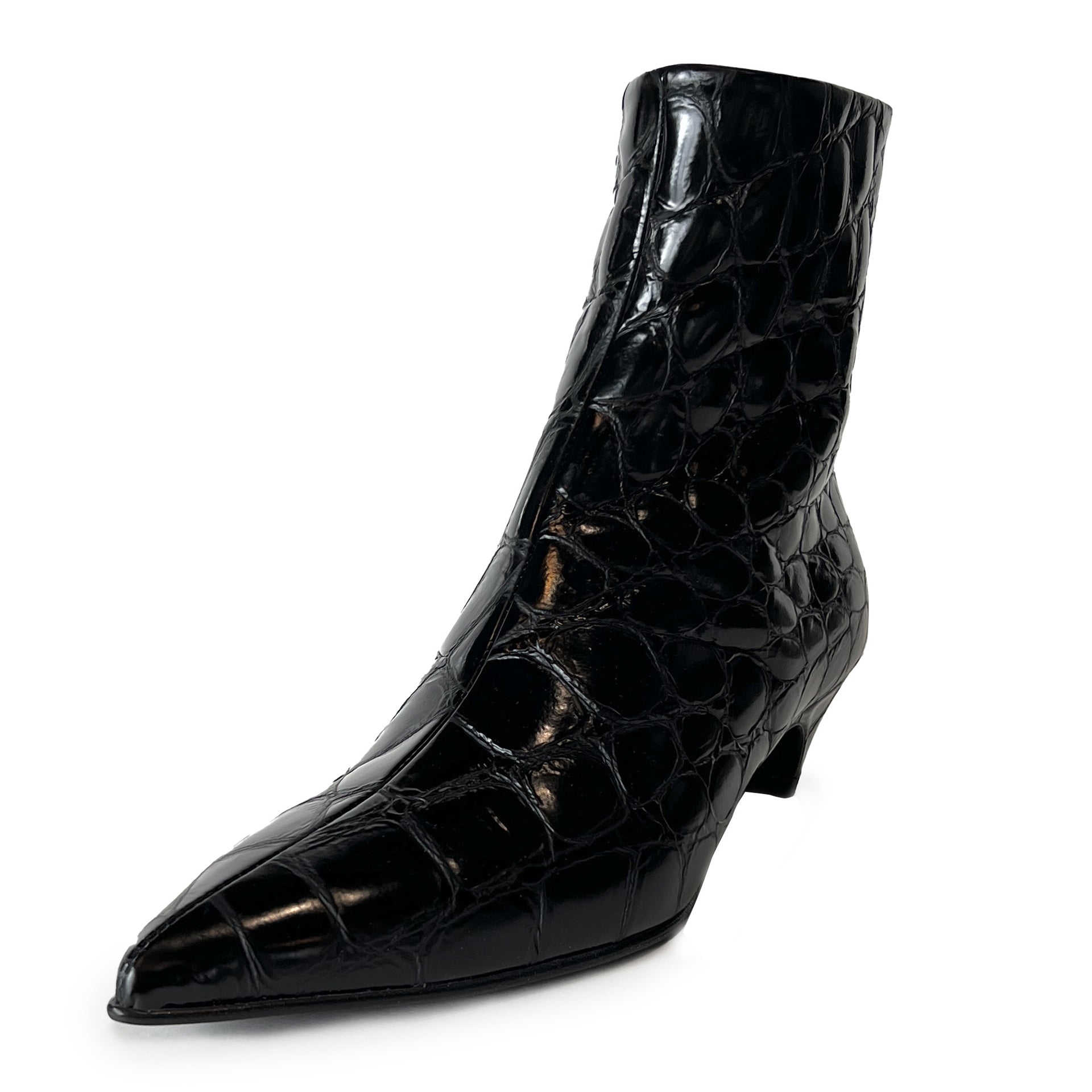 Croco Embossed Leather Pointy Toe Kitten Heel Ankle Boots - FOSCA16C Shoes Halmanera