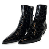 Croco Embossed Leather Pointy Toe Kitten Heel Ankle Boots - FOSCA16C