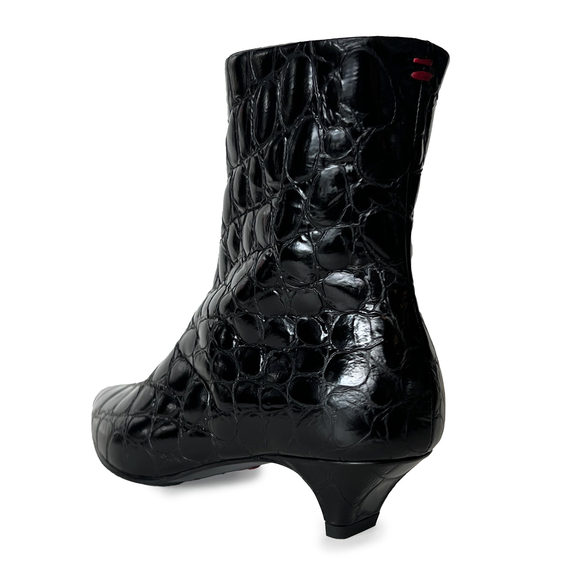 Croco Embossed Leather Pointy Toe Kitten Heel Ankle Boots - FOSCA16C Shoes Halmanera