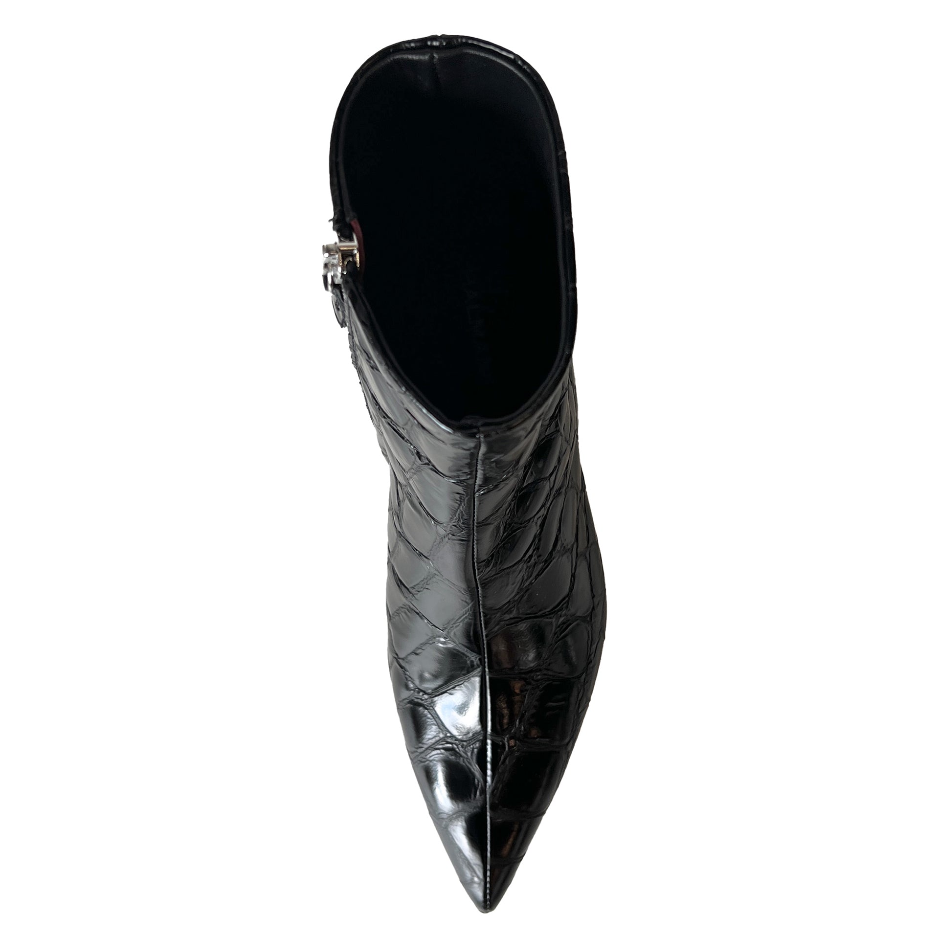 Croco Embossed Leather Pointy Toe Kitten Heel Ankle Boots Croco Embossed Leather Pointy Toe Kitten Heel Ankle Boots