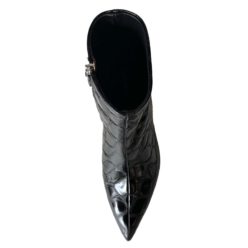 Croco Embossed Leather Pointy Toe Kitten Heel Ankle Boots - FOSCA16C